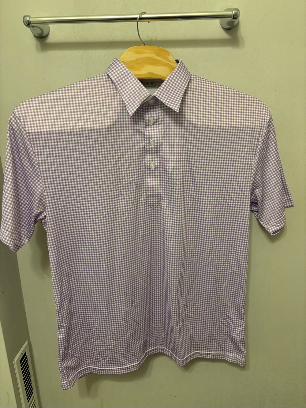 NWOT Collars & Co Dress Collar Polo Shirt 2XL Purple Gingham Short Sleeve XXL